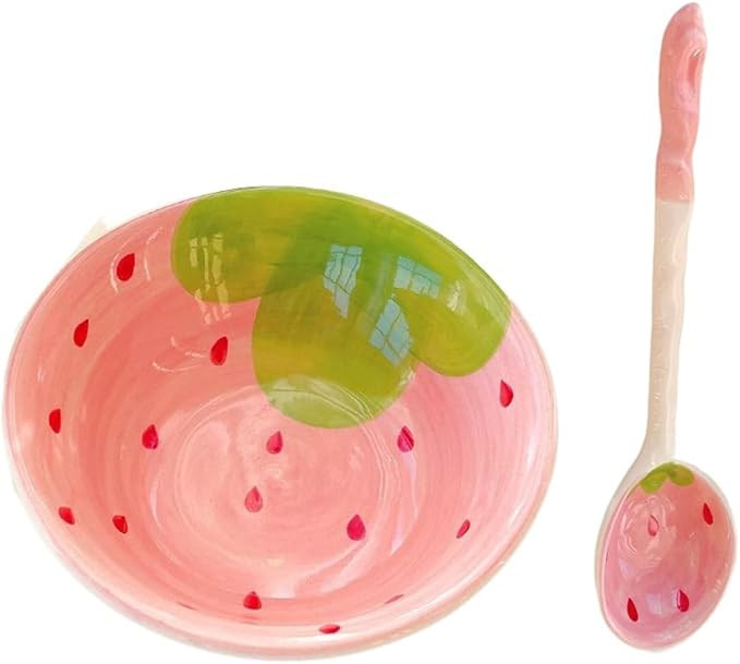 Leadigol Pasta Bowls Fruit Shaped Ceramic Bowl and Spoon Strawberry Shaped Serving Bowls Ceramic ... | Amazon (US)