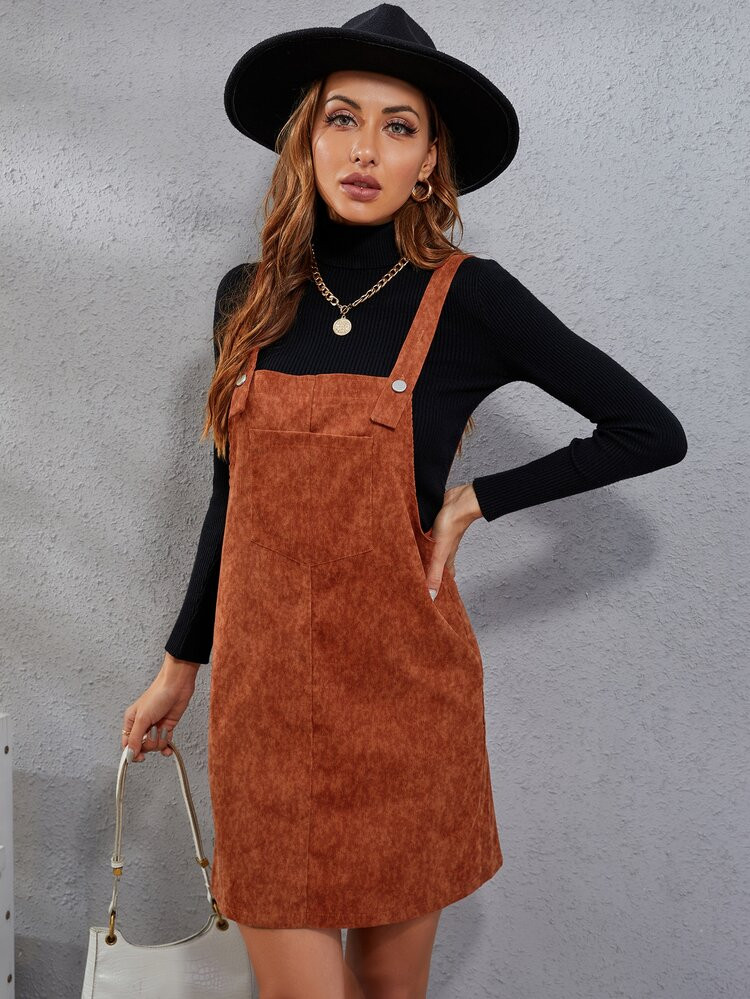 Pocket Patched Corduroy Overall Dress Without Top | SHEIN