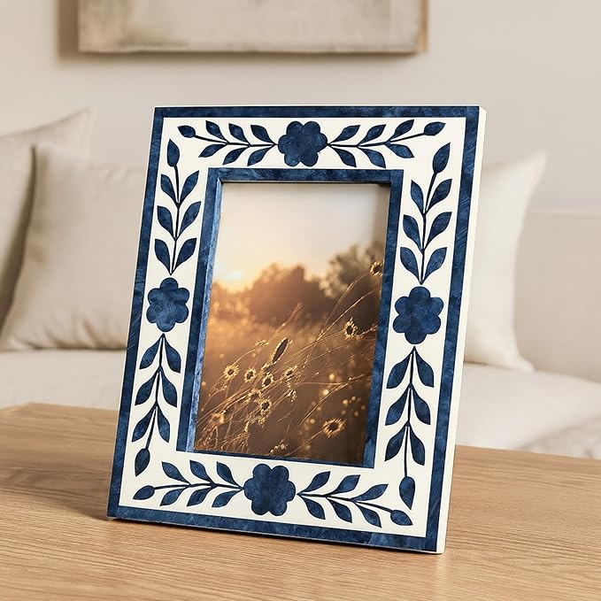 Floral Inlay Picture Frame with 4x6 Photo Display – Unique Picture Frames for Tabletop or Wall ... | Amazon (US)