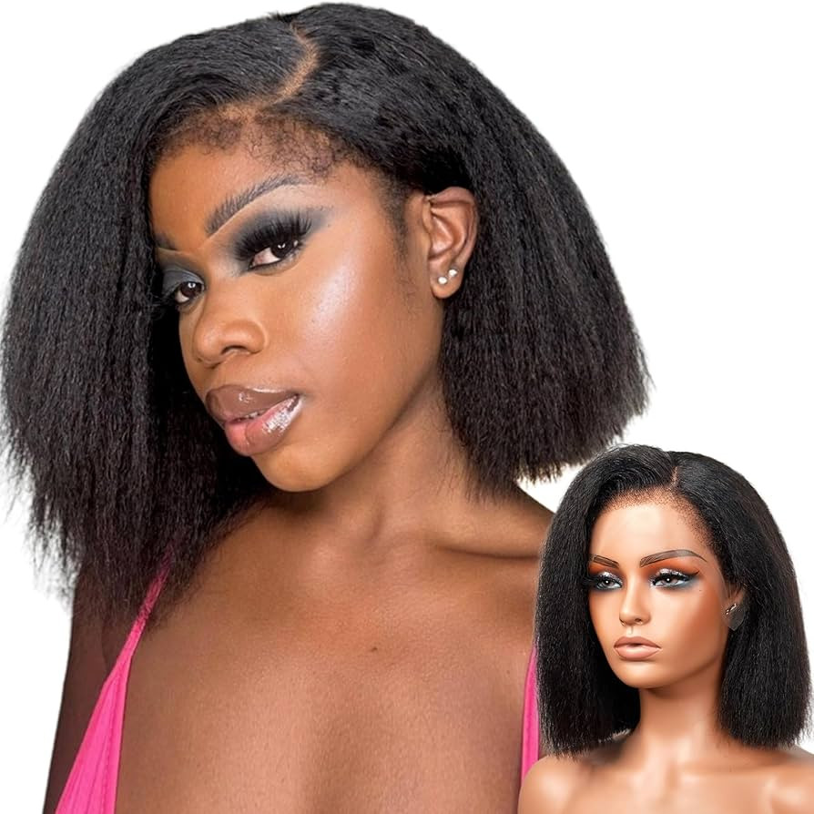 Labrainy Hair BoB Kinky Edges Wig Kinky Straight Wig 4C Hairline Pre-Plucked 13x4 Invisible Lace ... | Amazon (US)