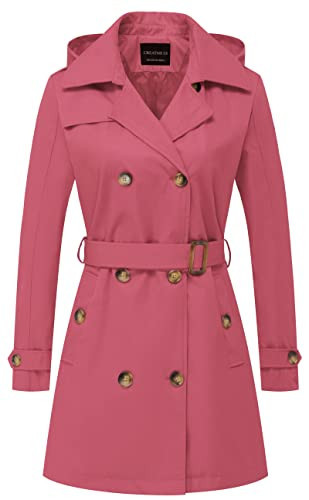 CREATMO US Women'S Double-Breasted Trench Coat Mid-Length Overcoat Pink 2XL | Amazon (US)