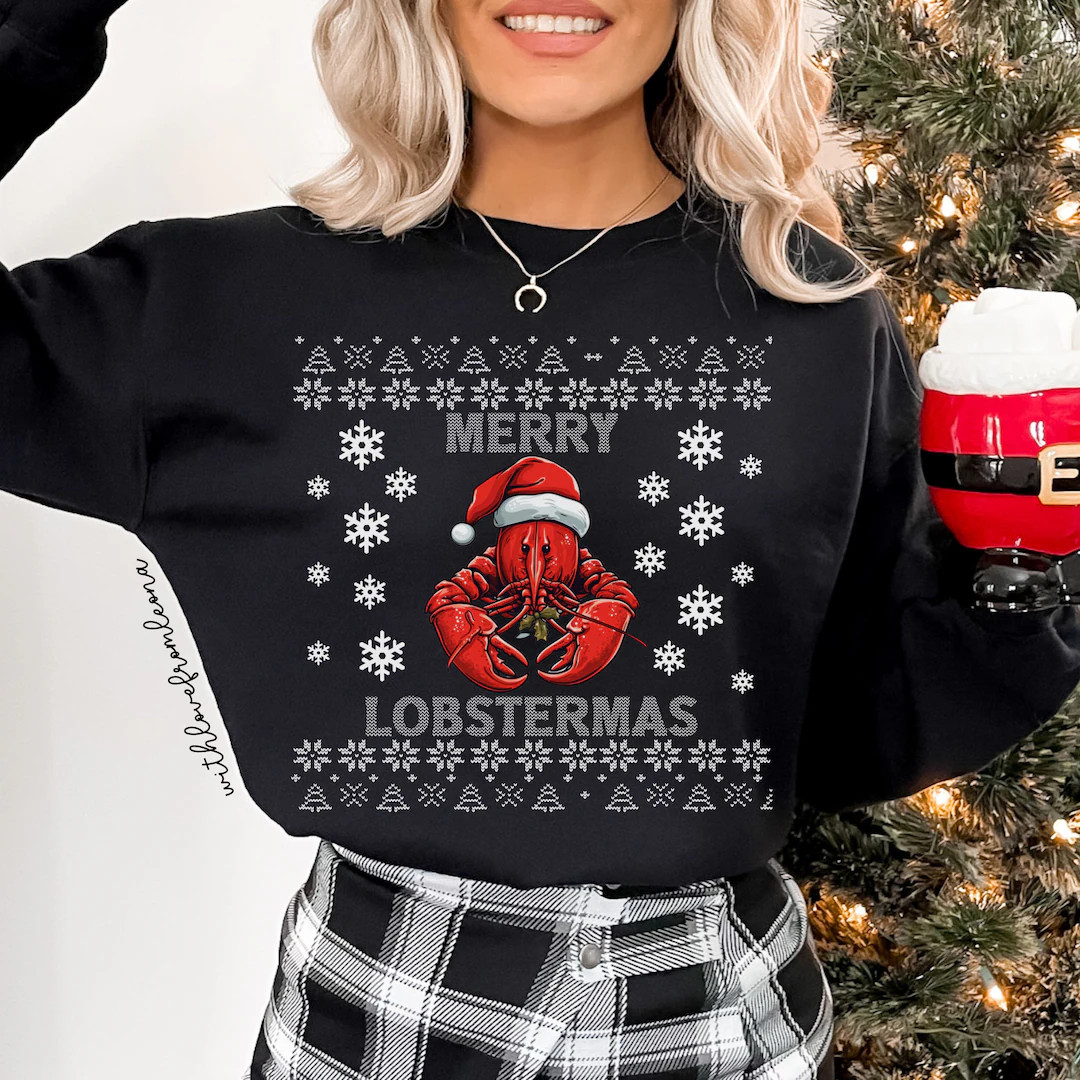 Lobster Christmas Sweater Lobster Ugly Xmas Sweatshirt Lobster Christmas Gift Merry Lobstermas Lo... | Etsy (US)