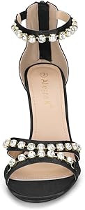 Allegra K Women's Rhinestone Pearls Ankle Strap Stiletto Heel Sandals | Amazon (US)