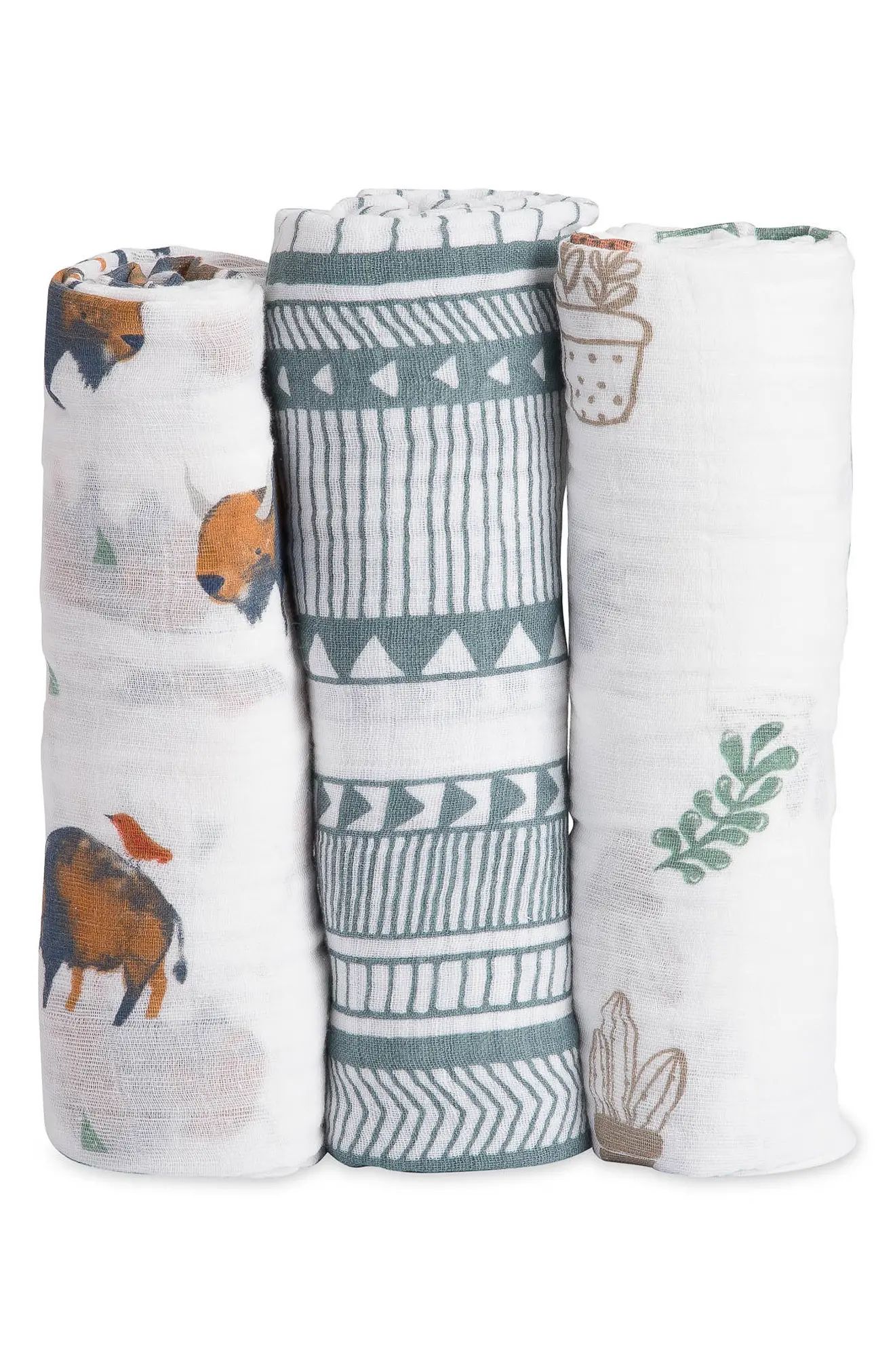 little unicorn 3-Pack Cotton Muslin Blankets in Bison at Nordstrom | Nordstrom