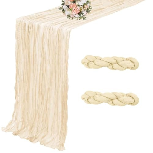 2 Pack Beige Cheesecloth Table Runner, 35 x 120 inch Cheese Cloth Table Runner 10FT Boho Gauze Beige Table Runners, Sheer Table Runners for Wedding Bridal Shower Baby Shower Party Decor | Amazon (US)