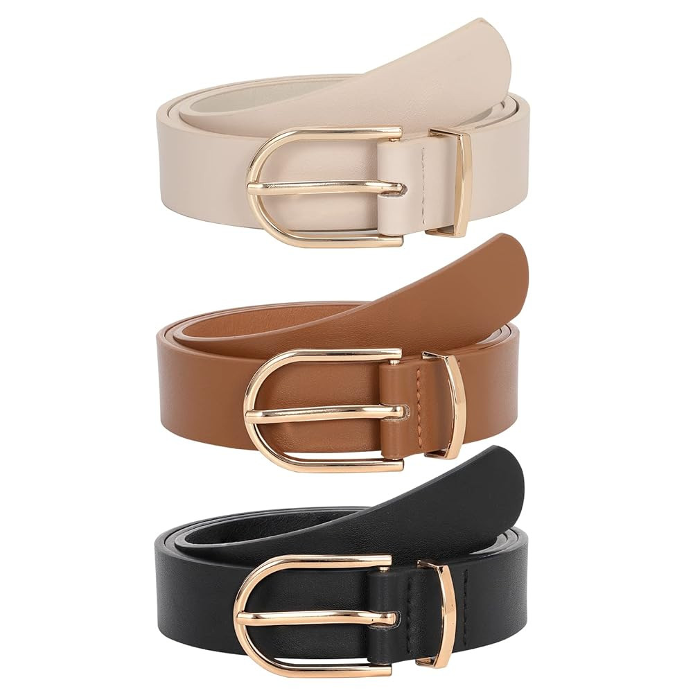 JASGOOD Women’s Leather Belts for Jeans Pants Fashion Ladies Belt with Gold Buckle | Amazon (US)