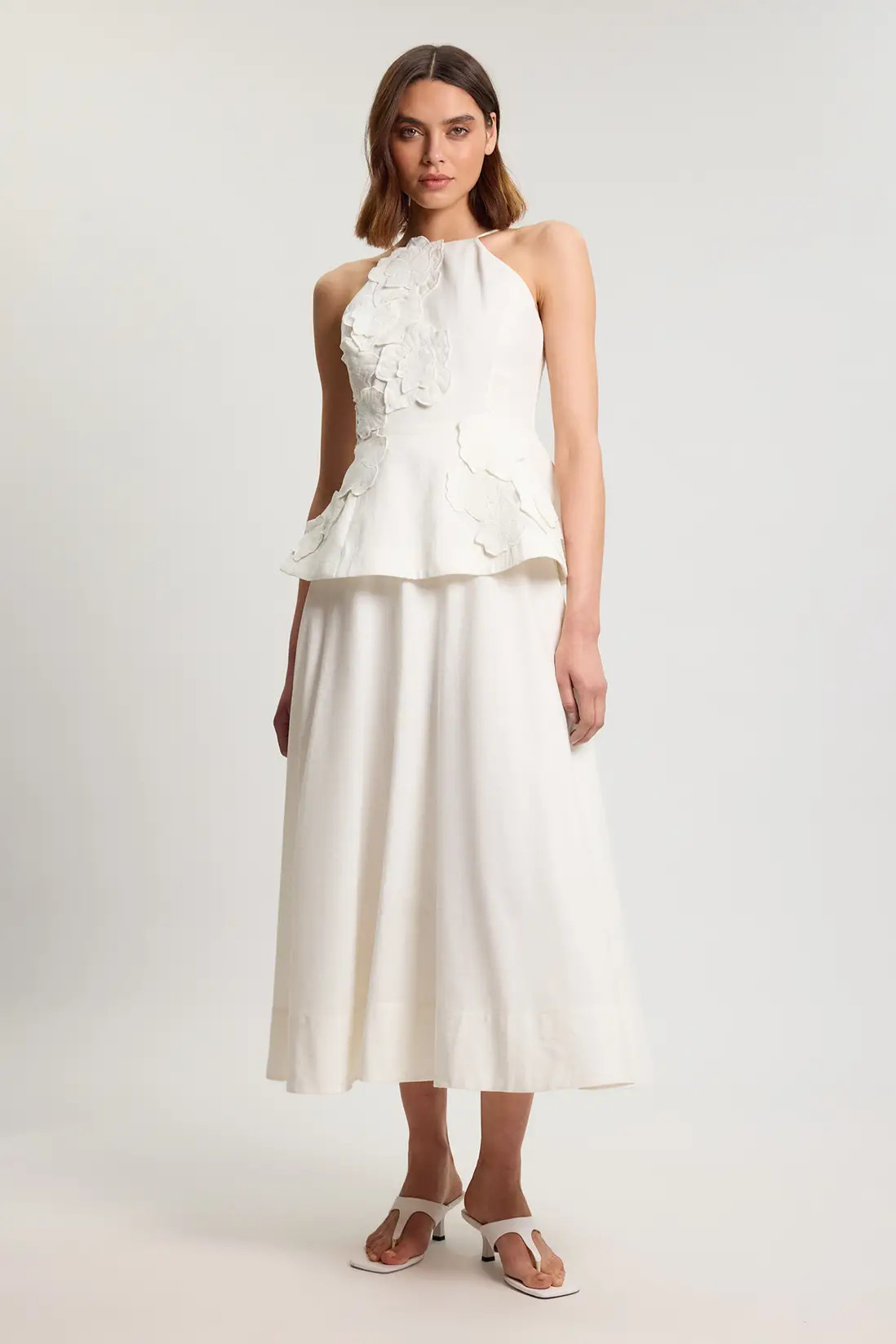Cotton Linen 3D Floral Midi Dress | Karen Millen