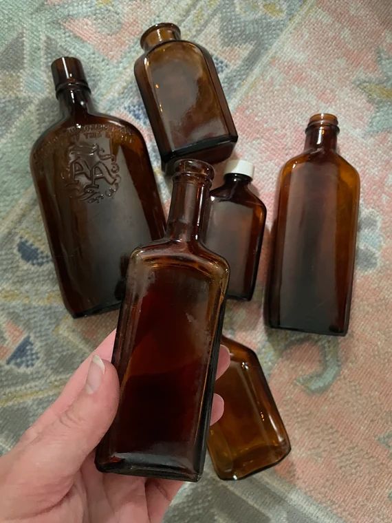 Vintage Amber Medicine Glass Bottles-6 Pieces - Etsy | Etsy (US)