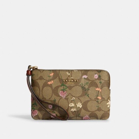 Corner Zip Wristlet In Signature Canvas With Wildflower Print | Coach Outlet