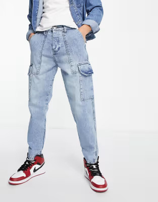 Brave Soul loose fit cargo jeans in light blue | ASOS (Global)