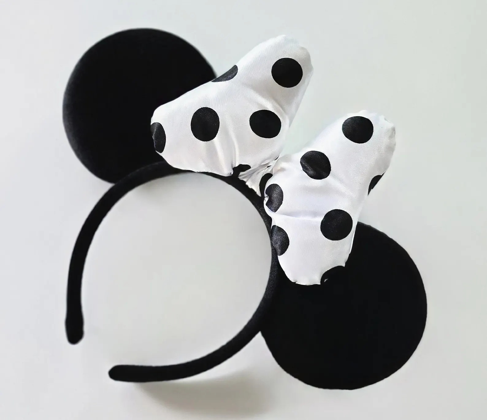 Black Velvet Mouse Ears With White with Black Polka Dot Bow | Classic Mouse Ears | Etsy (Global)