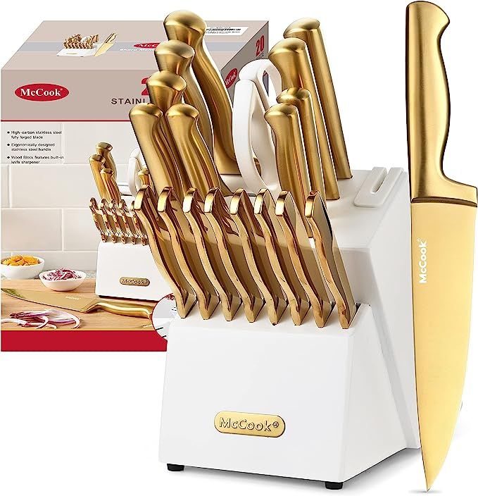 McCook® Kitchen Knife Sets, Golden Titanium Stainless Steel Knives Block Set with Built-in Sharp... | Amazon (US)