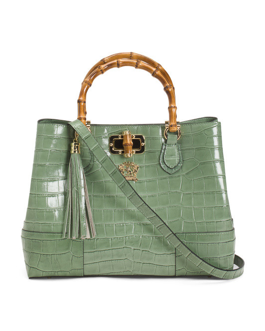 Made In Italy Leather Triple Compartment Satchel | TJ Maxx