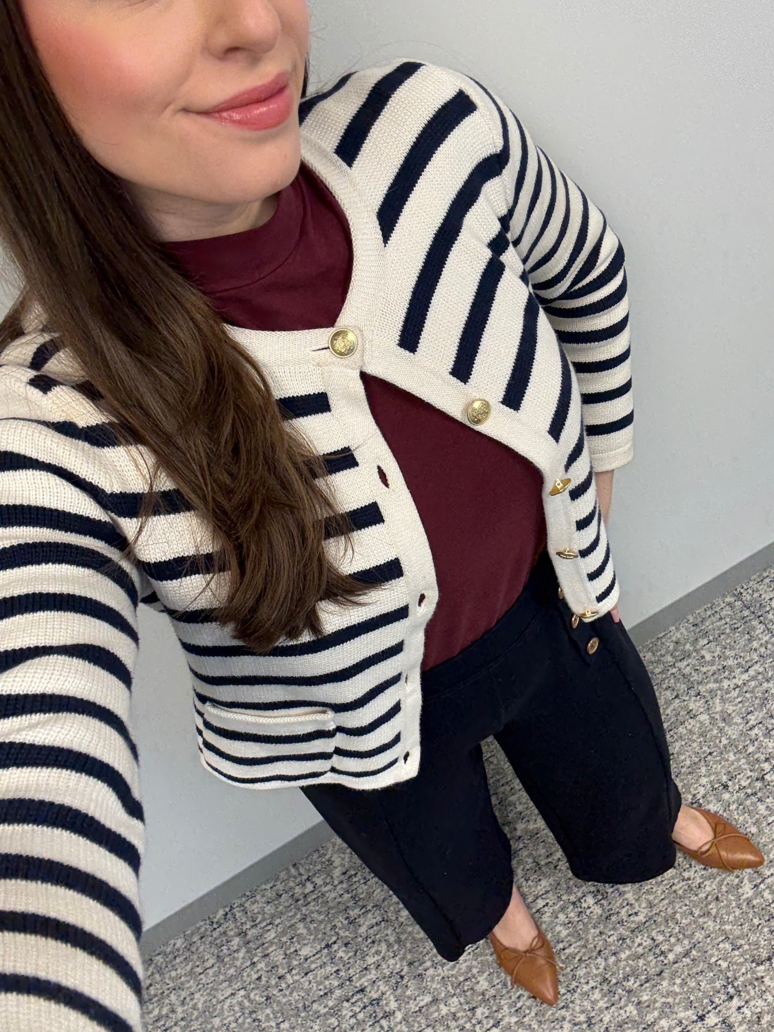 Office style, office outfit, workwear, winter workwear, winter office style, corporate style, corporate outfit, lawyer, attorney, law firm style, business casual, sailor pants, striped lady jacket, striped cardigan, mock neck, brown mule

#LTKTall #LTKootd #LTKWorkwear