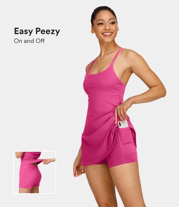 Everyday Softlyzero™ Plush Backless 2-in-1 Flare Workout Dress-Wannabe-Easy Peezy | HALARA