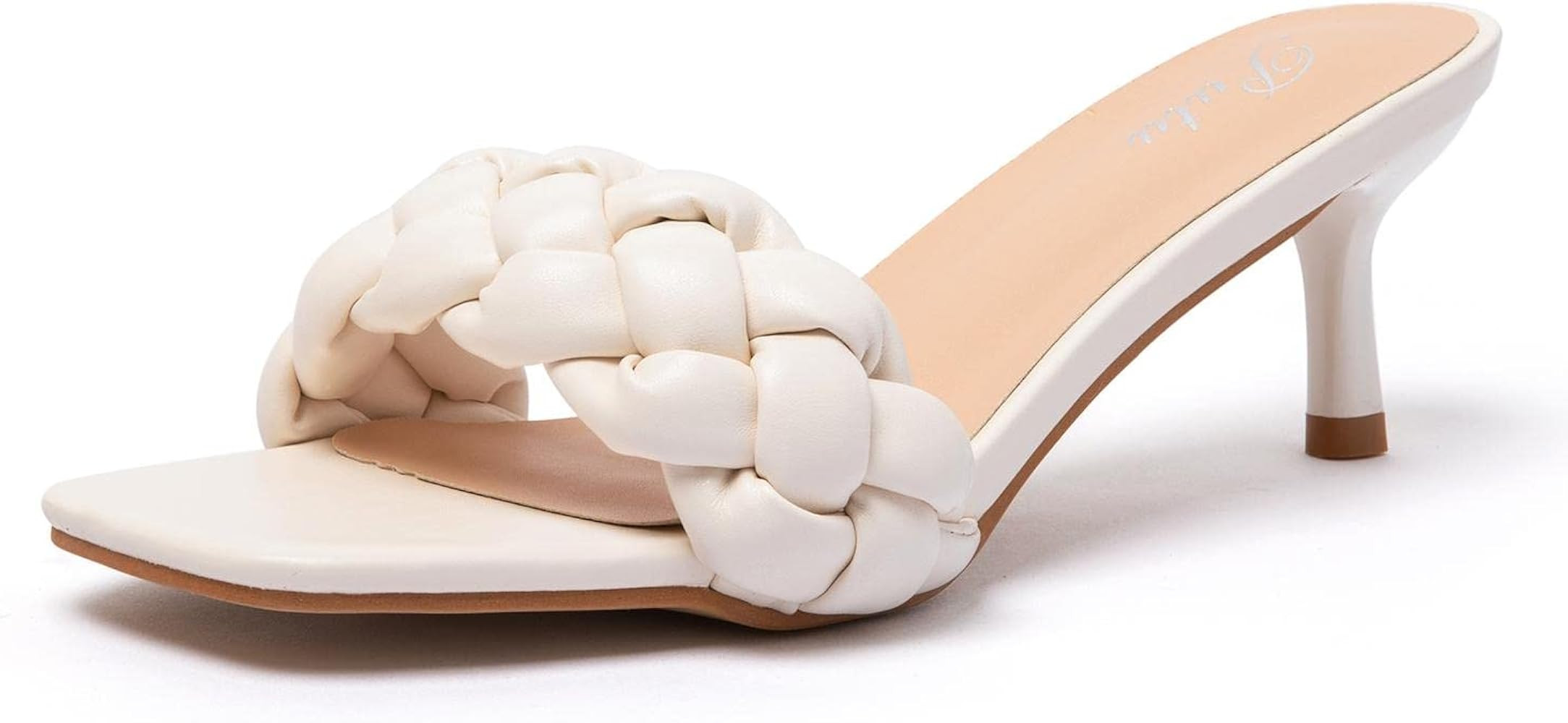 Putu Women Braided Heeled Sandals Square Toe Low Kitten Heels Mules Strappy Slip on Sandals | Amazon (US)