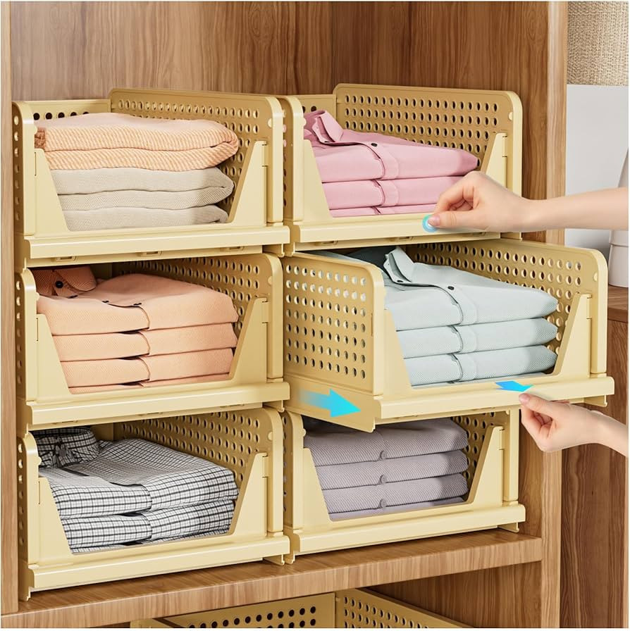 SNSLXH 5 Pack Stackable Closet Organizer Box, Multifunctional & Foldable Closet Storage Basket fo... | Amazon (US)