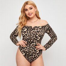 Plus Off Shoulder Leopard Bodysuit | SHEIN