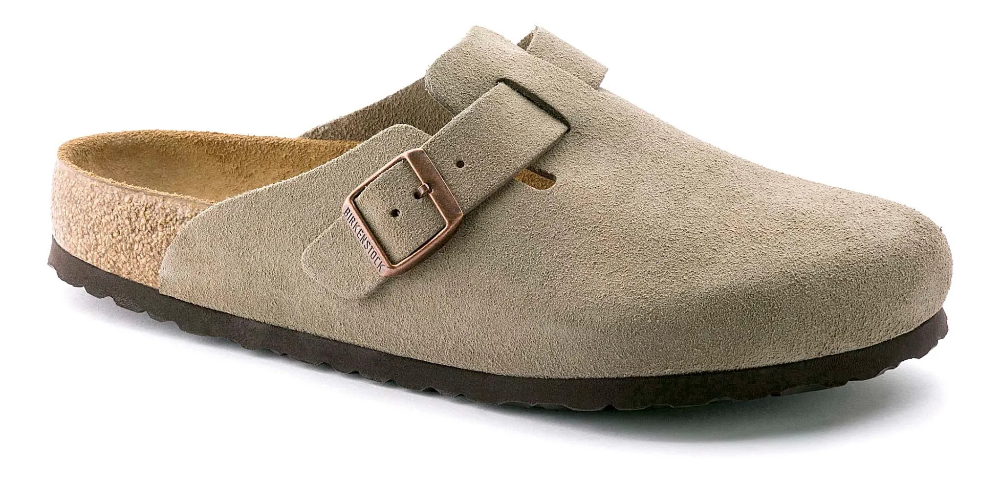 Women's Birkenstock Boston Soft Footbed Suede Leather - Taupe, Size: 9.5, Medium | Footwear - Road Runner Sports | Road Runner Sports