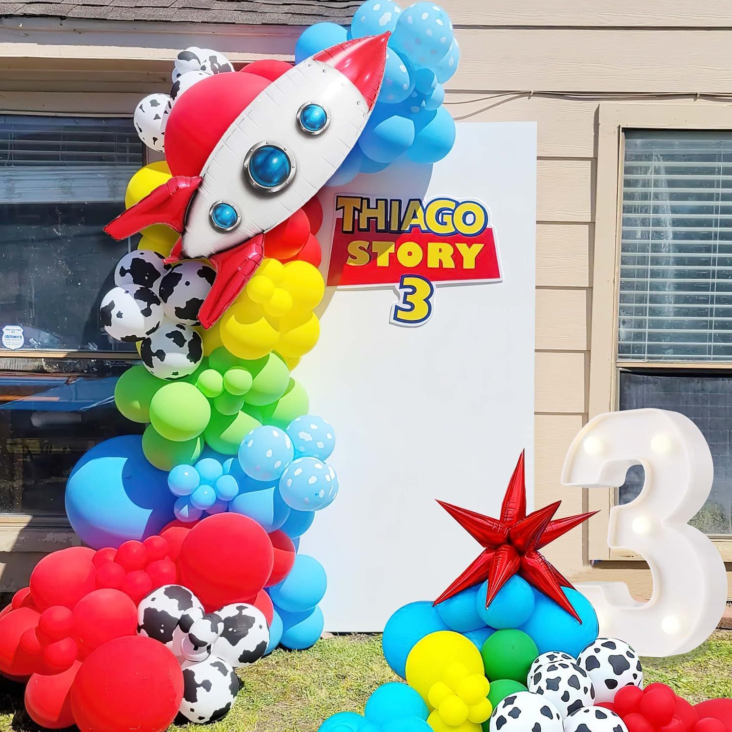 Toy Inspired Story Balloons Arch Garland kit Red Blue Yellow Green Balloon +Cow Boy Star Rocket B... | Amazon (US)