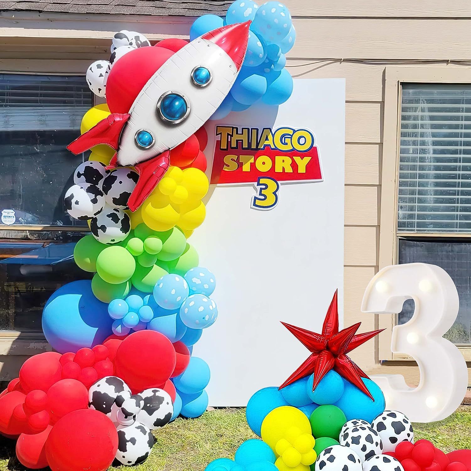 Toy Inspired Story Balloons Arch Garland kit Red Blue Yellow Green Balloon +Cow Boy Star Rocket B... | Amazon (US)