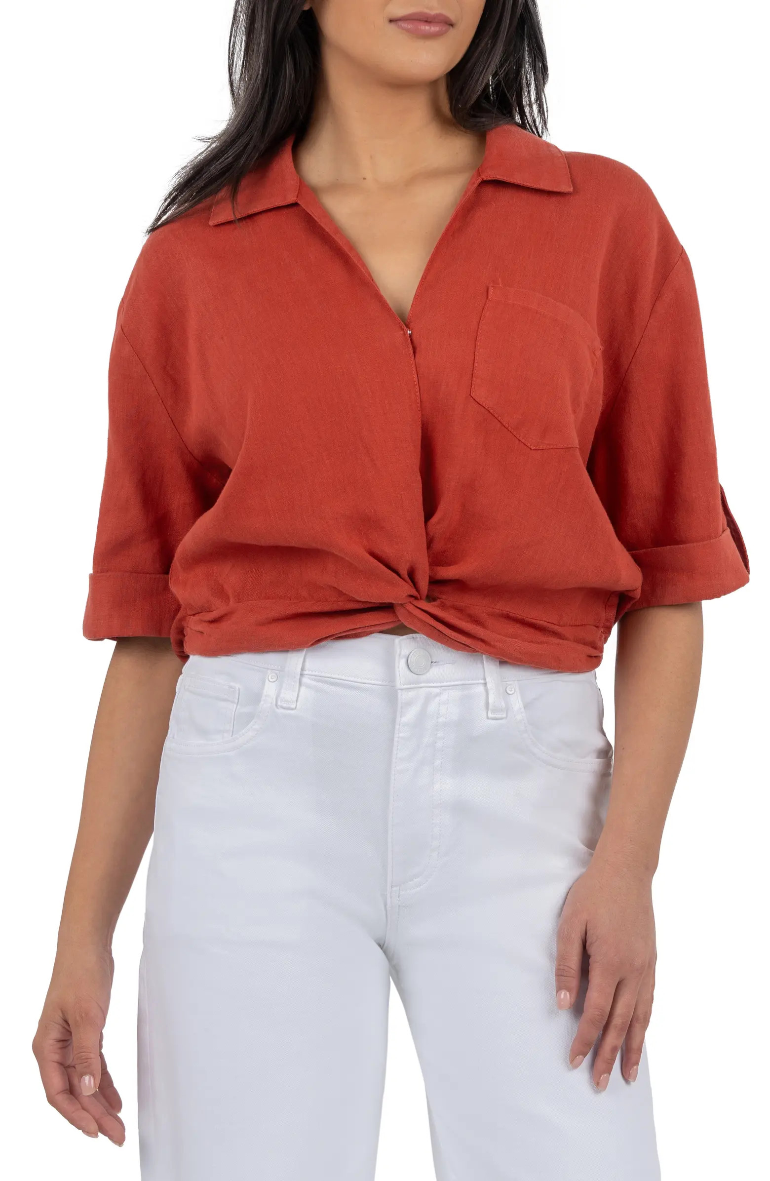 Rebel Knot Front Linen Blend Top | Nordstrom