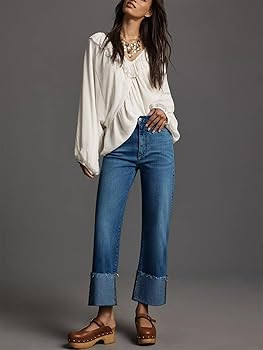 KUNMI Women's Wide Leg Jeans High Waisted Straight Leg Stretchy Denim Pants with Pockets | Amazon (US)