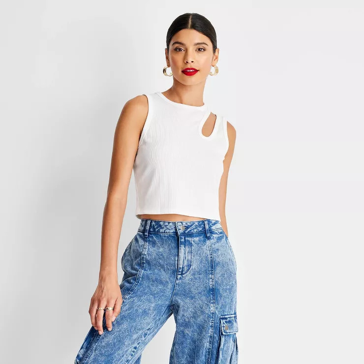 Women's Ribbed Cut Out Crop Tank Top - Future Collective™ with Kahlana Barfield Brown | Target