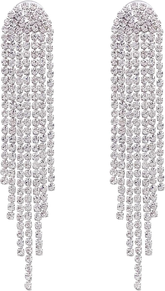 SELOVO Clear Austrian Crystal Chandelier Tassel Long Big Statement Chain Dangle Drop Earrings Sil... | Amazon (US)