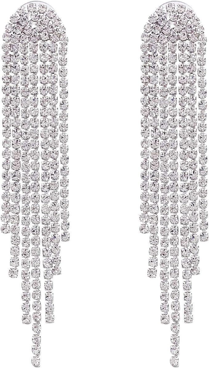 SELOVO Clear Austrian Crystal Chandelier Tassel Long Big Statement Chain Dangle Drop Earrings Sil... | Amazon (US)