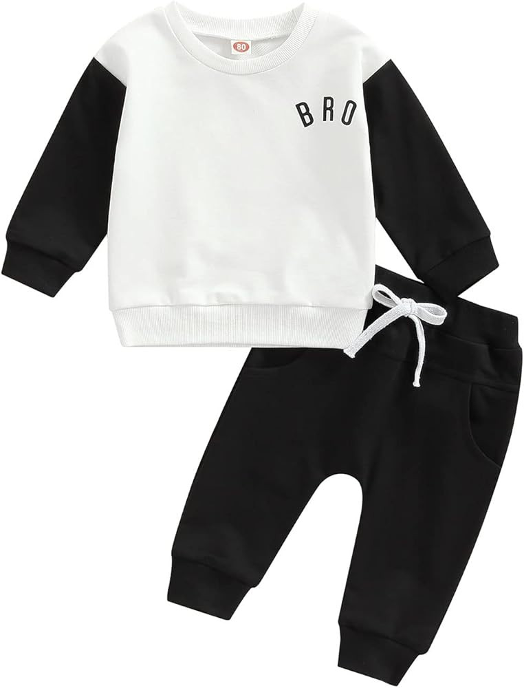 Toddler Baby Boy Fall Winter Outfits Letter Crewneck Sweatshirt Casual Pants 2Pcs Clothes Set | Amazon (US)