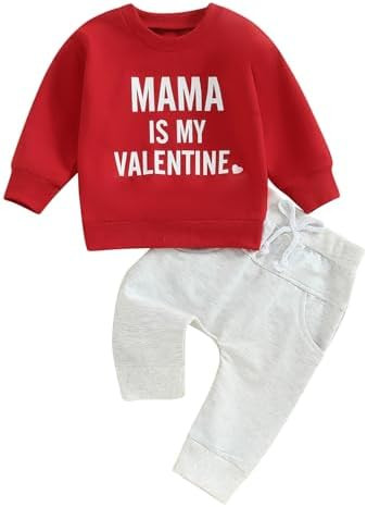 Karuedoo Toddler Baby Boy Valentines Outfit Cute Letter Print Sweatshirt Long Sleeve Shirts Top J... | Amazon (US)