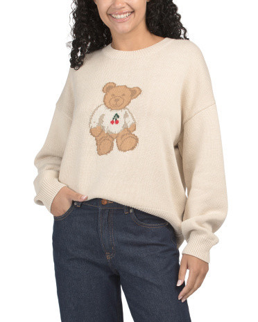 Long Sleeve Crew Neck Teddy Bear Sweater for Women | Cotton/Acrylic | Marshalls