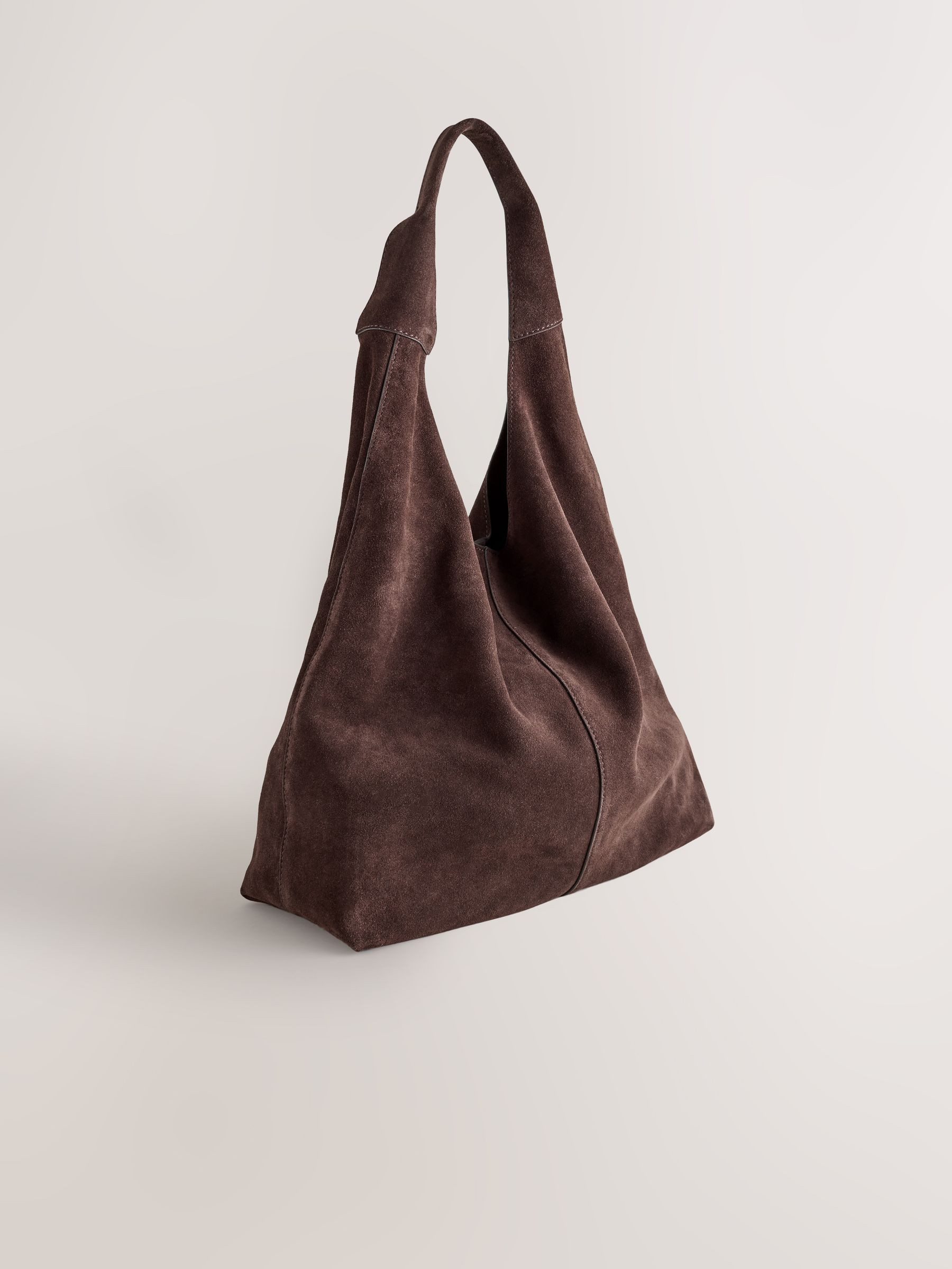 Next Chocolate Brown Suede Leather Slouchy Shoulder Bag | Next US