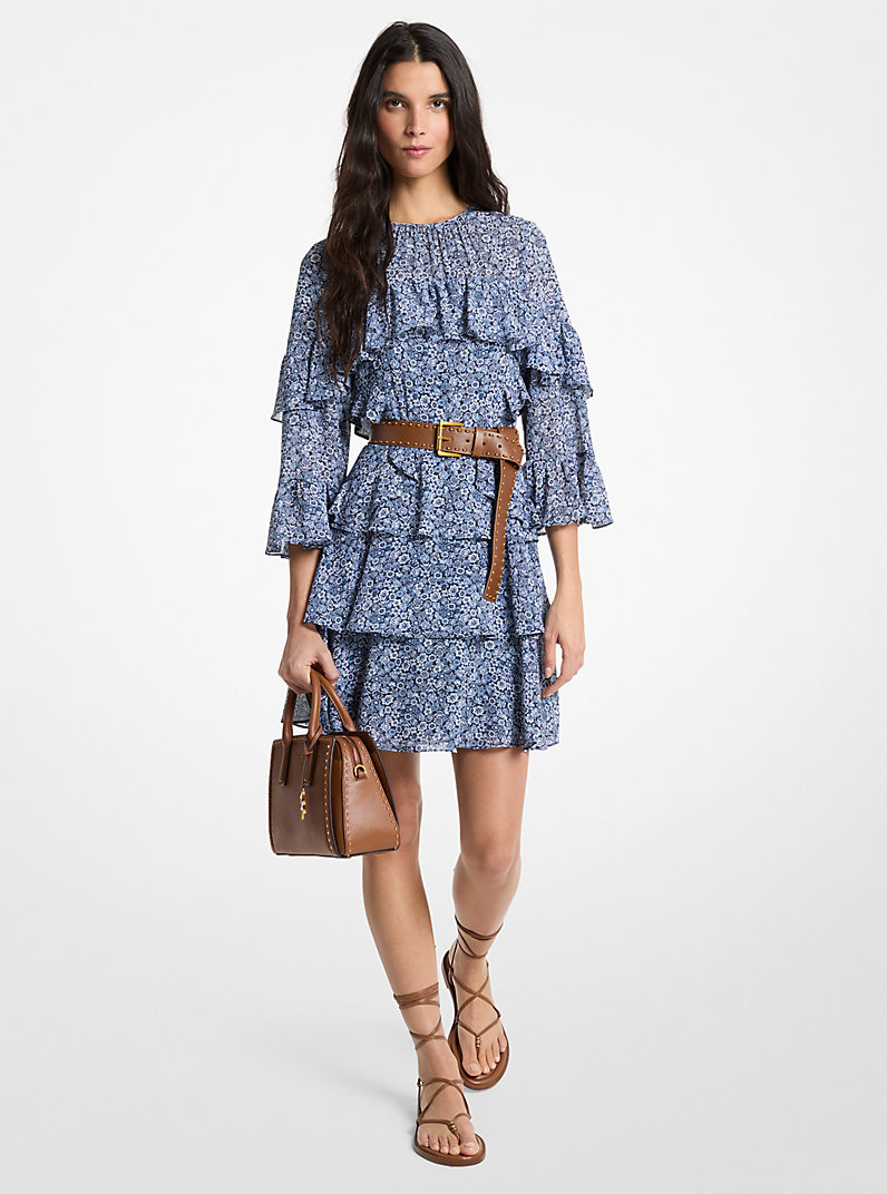 Floral Print Georgette Ruffle Mini Dress | Michael Kors US