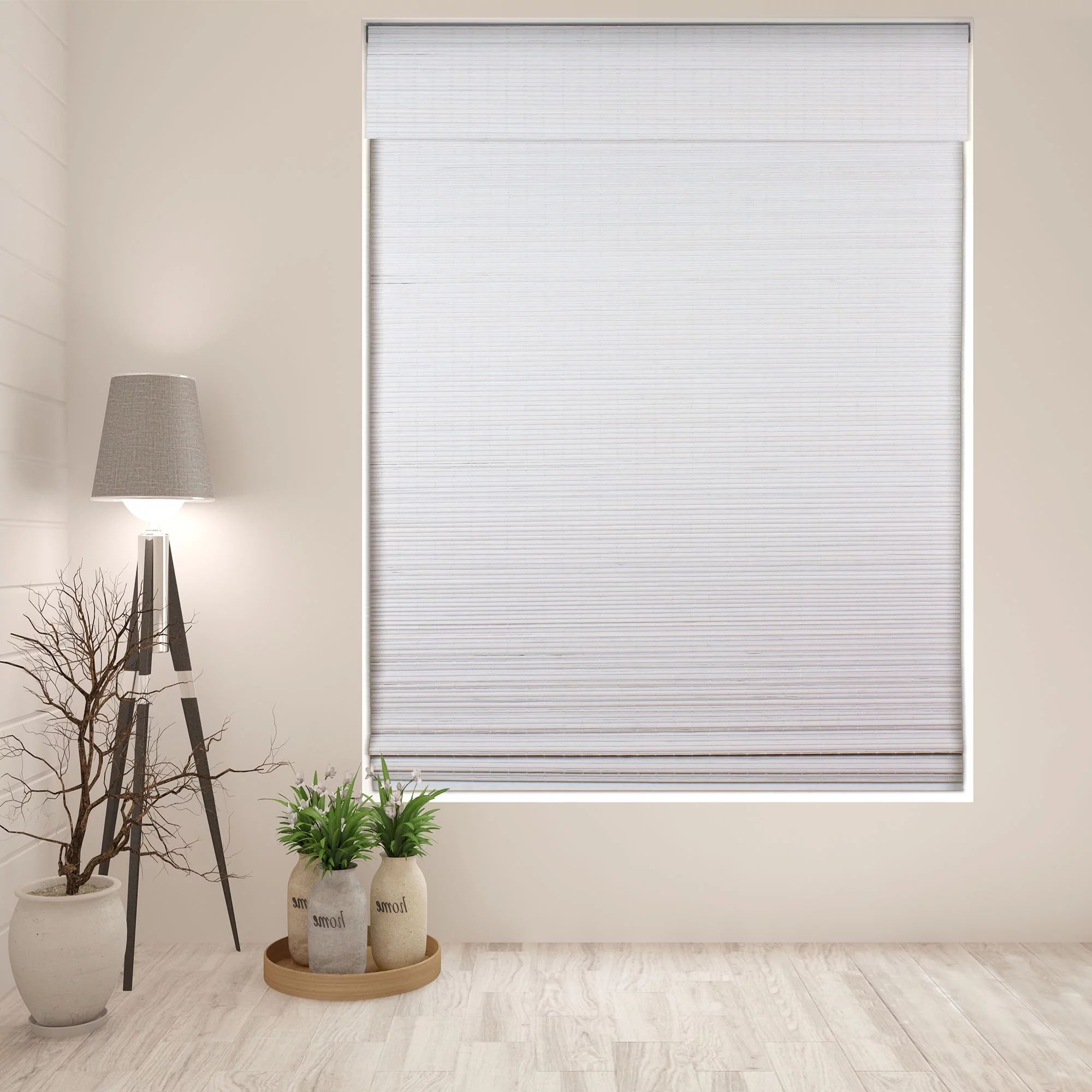 Arlo Blinds Cordless Semi-Privacy White Bamboo Roman Shades Blinds - Size: 34.5"W x 60"H | Walmart (US)