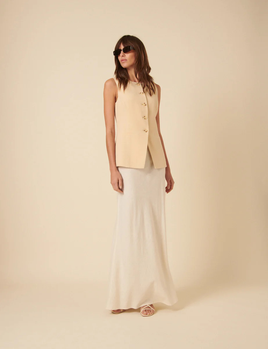 Cream Crew Neck Long Line Waistcoat | Nobody's Child