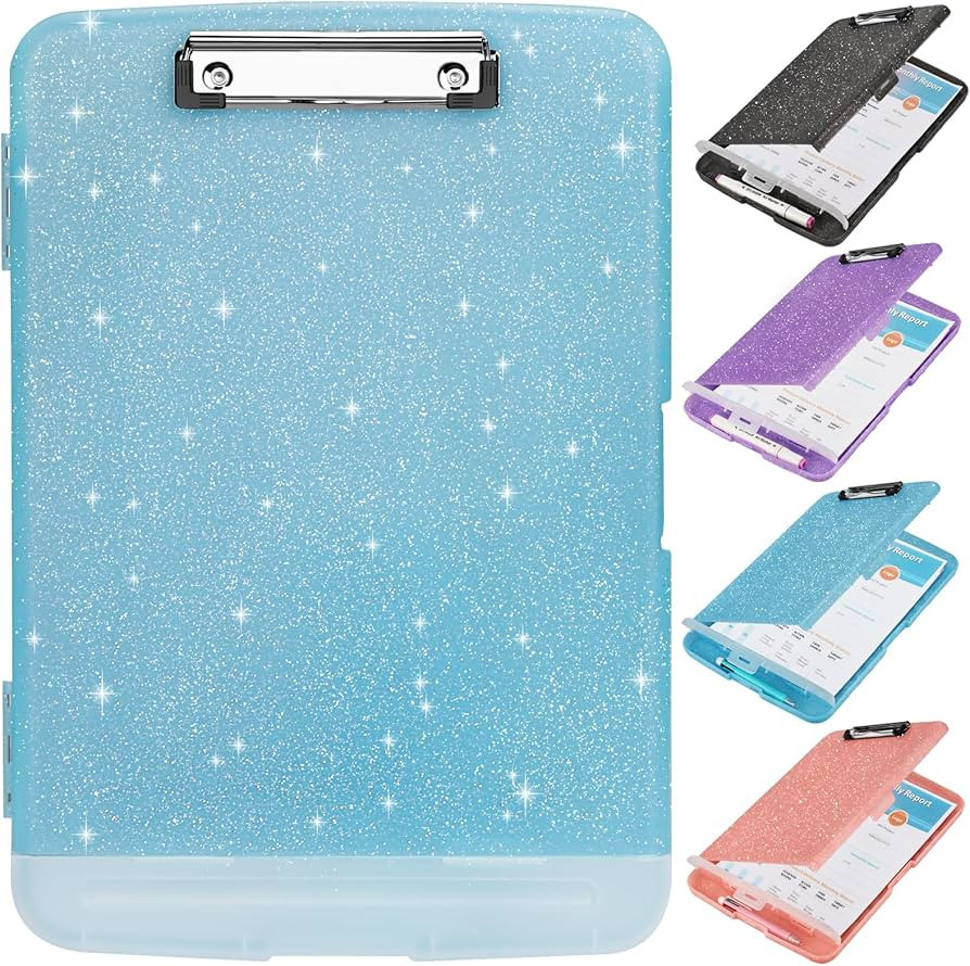 Glitter Clipboard with Storage,Storage Clipboard with Pen Holder,A4 Binder Clip Boards 8.5x11 wit... | Amazon (US)