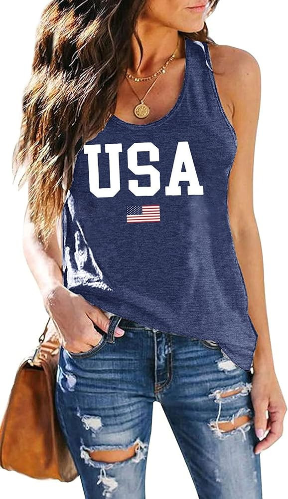 Womens Vintage Graphic Racerback Tank Tops Summer Beach Vacation Tank Cami Casual Loose Workout Y... | Amazon (US)