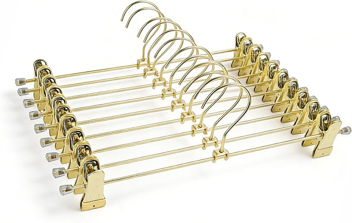 13.8" Gold Metal Wire Clips Hangers with Adjustable Clips - 30 Pack Pants Hangers with Clips Meta... | Amazon (US)