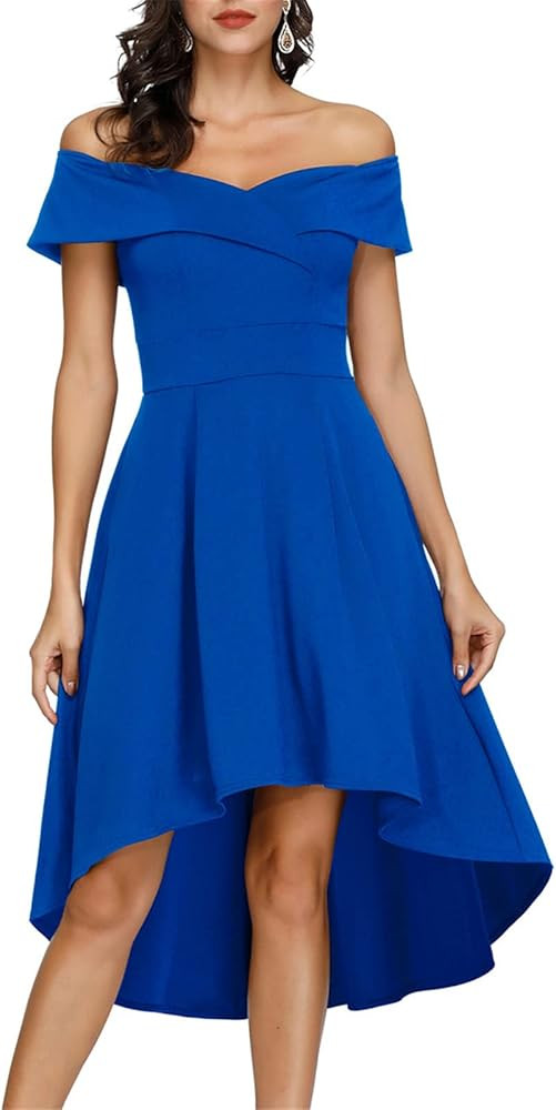 JASAMBAC Women's Off Shoulder High Low A Line Wedding Guest Party Cocktail Dress | Amazon (US)