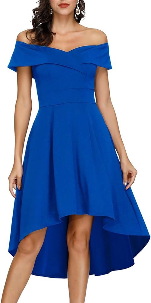 JASAMBAC Women's Off Shoulder High Low A Line Wedding Guest Party Cocktail Dress | Amazon (US)
