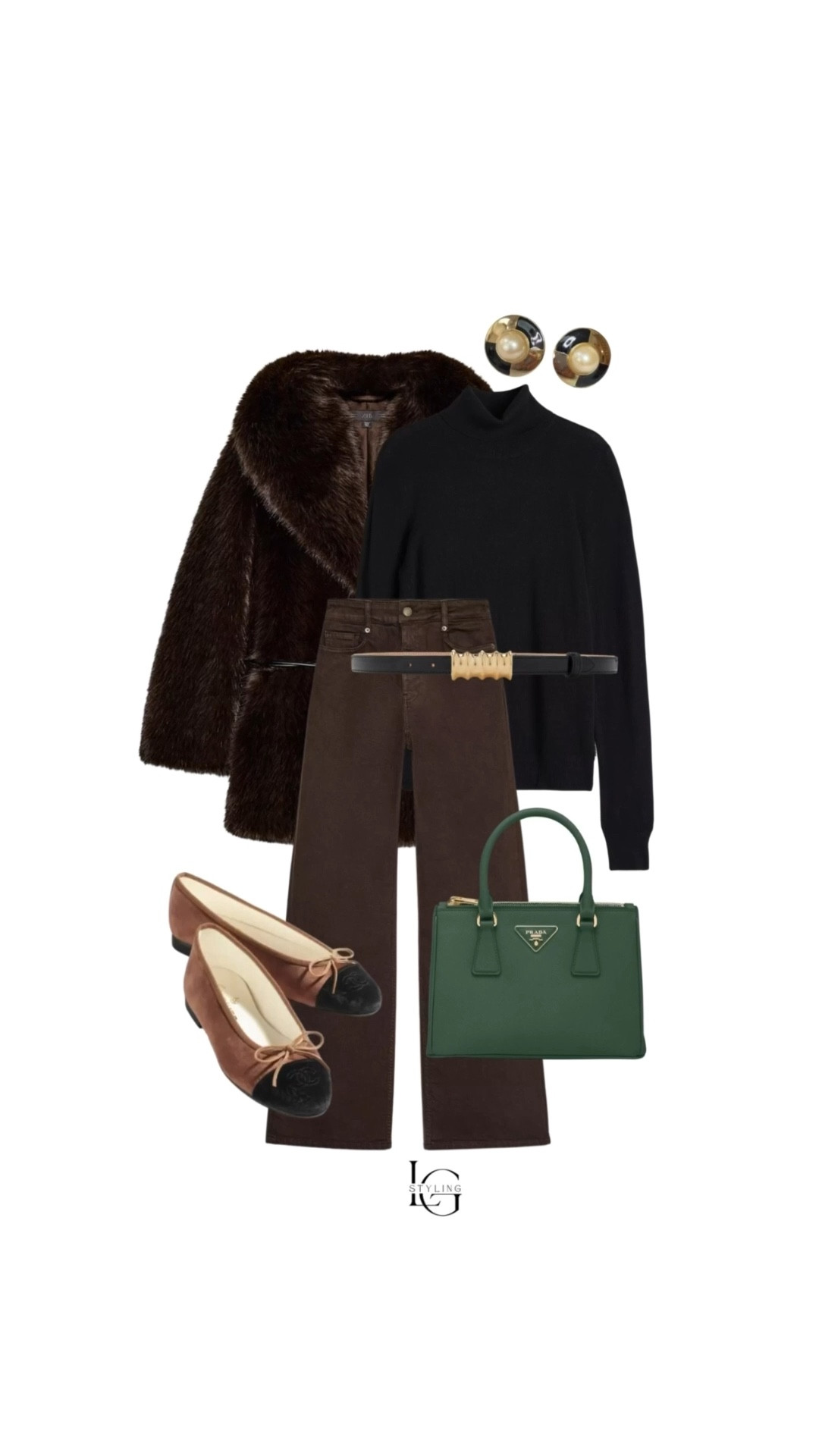 Classic neutrals with a twist 🤎🖤
Chocolate brown trousers paired with a sleek black knit create the perfect foundation, layered with a rich faux fur for texture and warmth. Finished with timeless ballet flats, statement gold accents, and a pop of green for contrast—this is everyday elegance done right.

#LTKgrwm #LTKootd