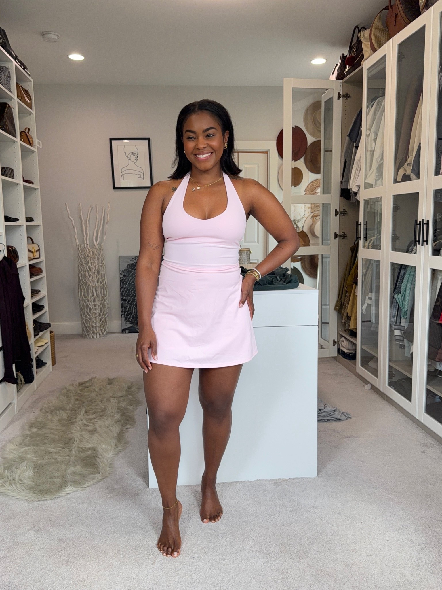 Size: Medium 
Love these dresses from Fabletics. Built in shorts and bra area 10/10 recommend