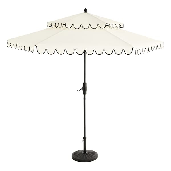 Black & White Scallop Tiered Crank & Tilt Round Patio Umbrella, 9', Fabric, sold by At Home | At Home