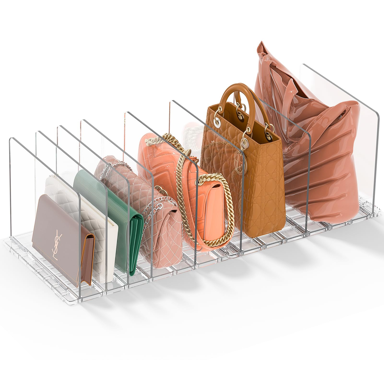 GoMaihe Bag & Purse Organizer for Closet: Adjustable Clear Handbag Storage Shelf - Plastic Clutch... | Amazon (US)