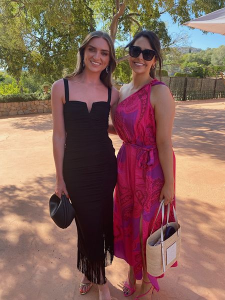 Wedding guest inspiration 
Black warehouse fringed dress, EMILY20 for an extra 20% off
Gold heels
Pink one shoulder paisley print dress from Reiss
Loewe basket bag
Summer wedding/abroad wedding 