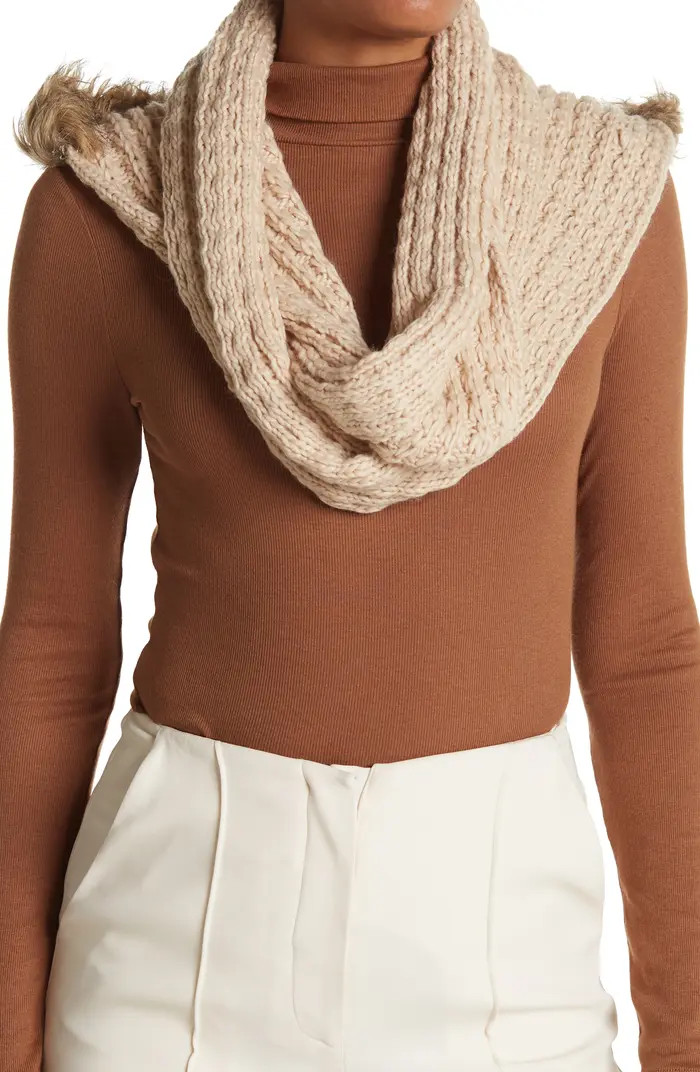 La Fiorentina Faux Fur Hooded Cable Knit Infinity Scarf | Nordstromrack | Nordstrom Rack