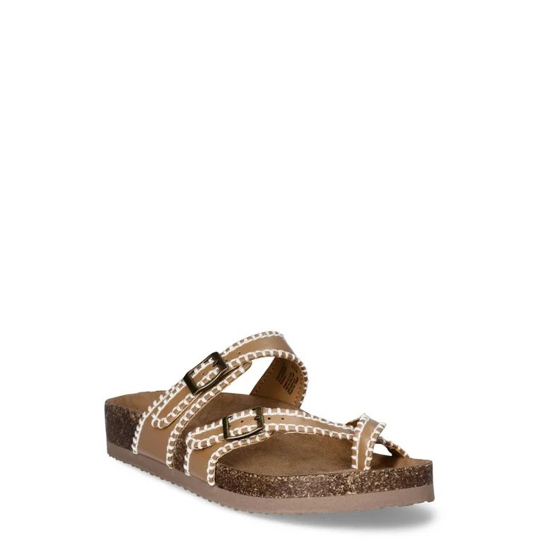 Time and Tru Women's Asymmetric Strap Footbed Sandals, Sizes 6-11 | Walmart (US)