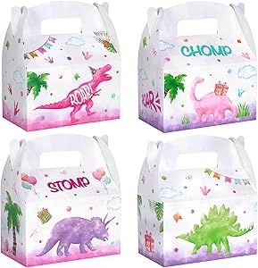 WERNNSAI 12 Pcs Watercolor Dinosaur Treat Boxes - Dinosaur Theme Candy Goodie Boxes Pink Party Fa... | Amazon (US)